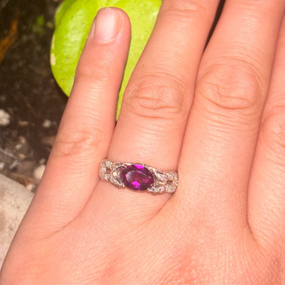 Rhodolite diamond 10K gold ring
